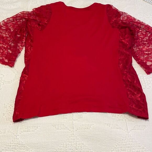 Red Lace Bell Sleeve VNeck Love is Blind Tee, XXL. Y2K mileycyrus hannamontana - Picture 5 of 8